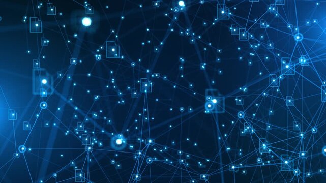 Digital file network connections background Futuristic Data Network Structure glowing nodes links. cloud computing visuals, data sharing , technology presentations, communication network animations.