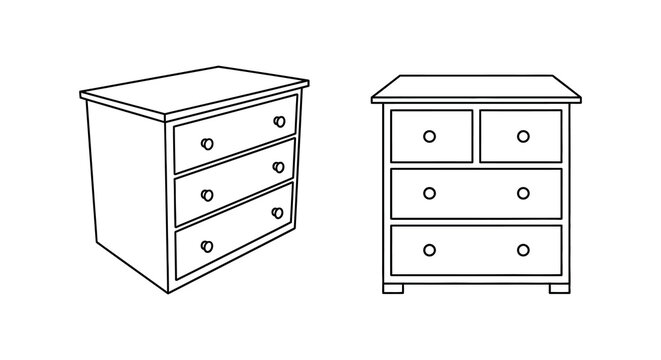 Line art illustrations of two wooden chests of drawers silhouette