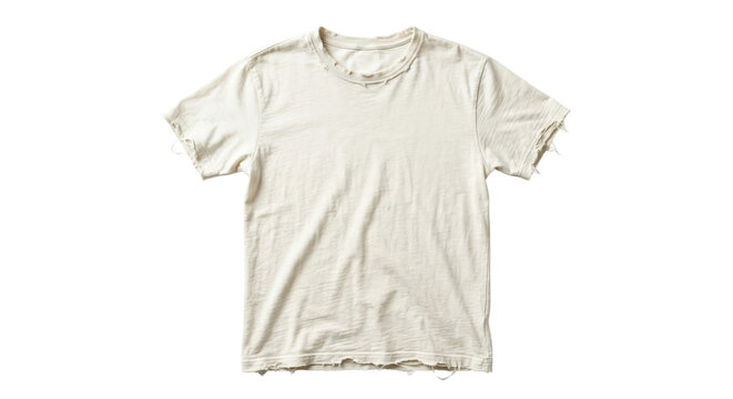 Distressed blank off-white t-shirt with holes and frayed edges