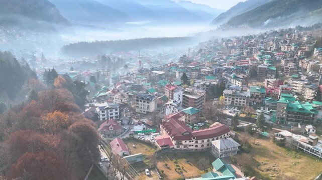 Revealing of city view from the sky