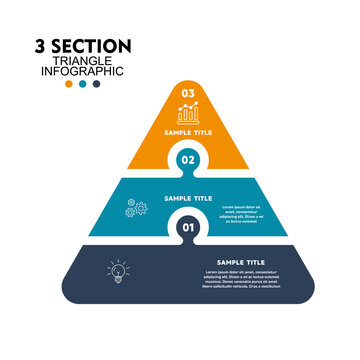 Venn diagram triangular puzzle infographic chart template for business 3 parts steps, presentation with venn diagram elements vector illustration.