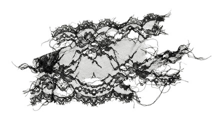 Distressed tattered black lace fabric piece with frayed edges © shuphanida