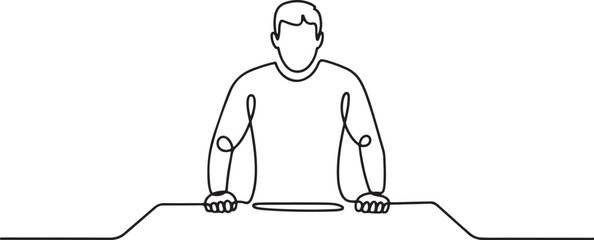 man stands with his fists on the table. one line icon drawing vector © sadi