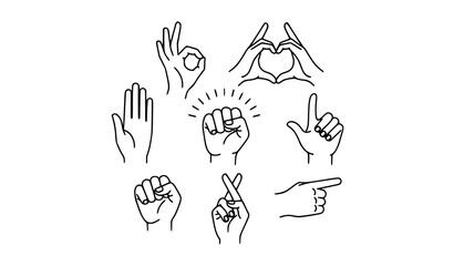 Fototapeta premium Hand gesture icons in circular layout linear vector with editable stroke isolated on white background