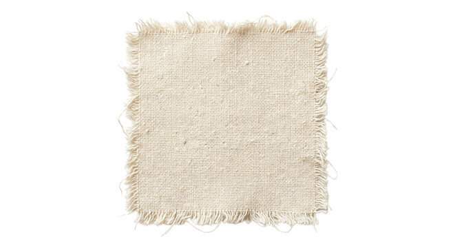 Square cream woven fabric patch with frayed edges