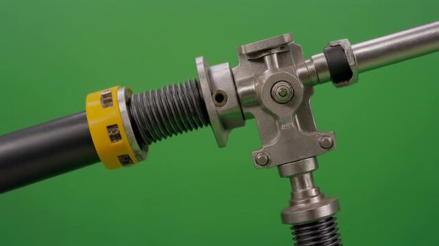 Close Up View of Industrial Hose Clamp Connection on Green Background.