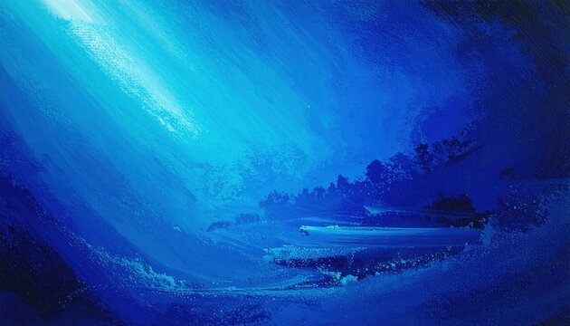 Raggi di luce blu penetrano nell'oscurit&agrave; di un paesaggio sottomarino misterioso e profondo.