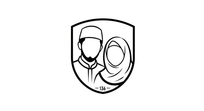 Islamic Couple Silhouette in Shield - Symbol of Love and Faith.