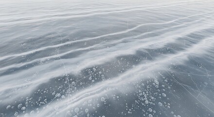Obraz premium Abstract Frozen Water Surface with Ice Formations and Bubbles.