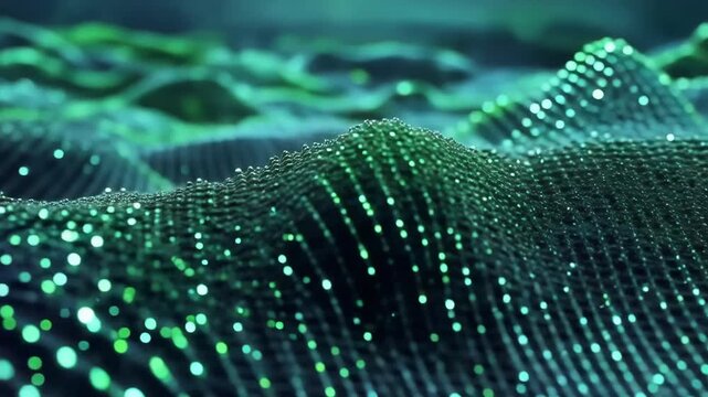 Green Futuristic Wave Background with Shimmering Details
