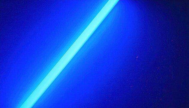 Luce al neon blu brillante su sfondo scuro, un fascio di luce elettrica