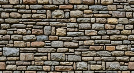 Fototapeta premium Detailed Texture of a Rustic Stone Wall with Varied Sized Rocks.