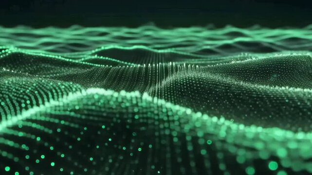 Green Wave-Like Particles Motion Background
