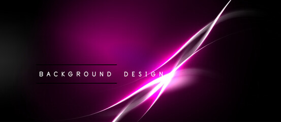 Obraz premium Abstract pink neon lines over black background. Modern design element, vibrant illumination, dynamic curves, sleek presentation.