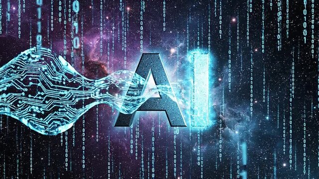 Dynamic ai logo animation with glowing futuristic design abstract digital background and vibrant