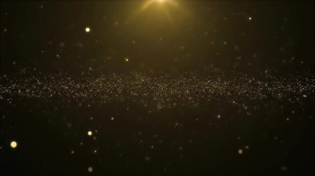 Floating particles glow under a distant warm light.