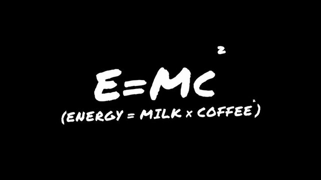 Witty graphic illustrating a humorous formula for daily energy, playfully showing how vitality comes from milk and coffee