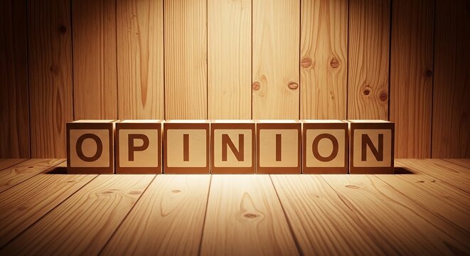 opinion concept with wooden blocks on rustic floor