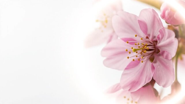 White background with single blossom and soft halo glow clean high end banner style