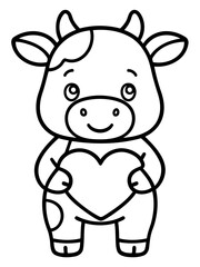 Fototapeta premium Cute Cow with Heart: An adorable cow holds a heart, perfect for expressing affection and warmth.