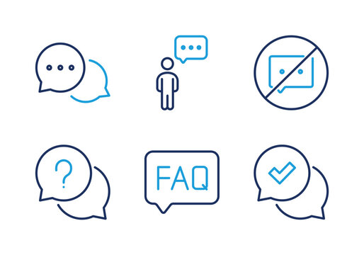 Support and FAQ thin line icon set. Minimal web icons