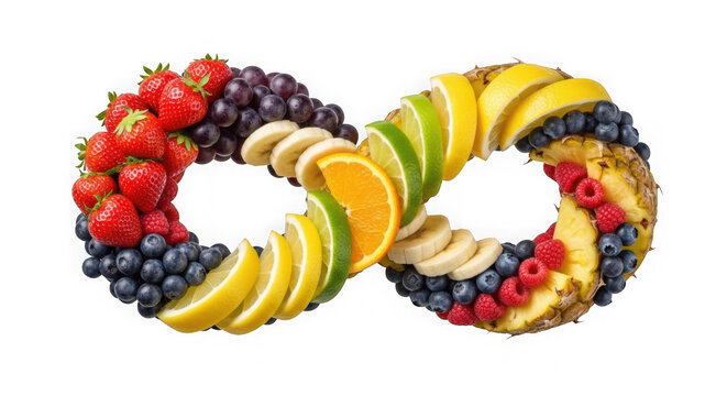 Vibrant fruit infinity loop arrangement isolated on transparent background