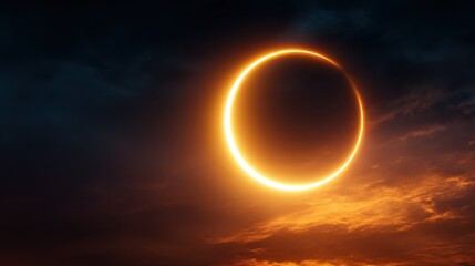 Obraz premium A glowing crescent moon illuminates the dark clouds during twilight, creating a serene ambiance