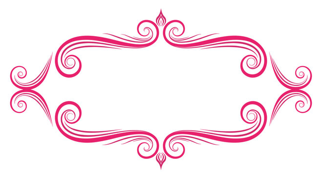 Ornate pink ornamental frame features symmetrical swirls and elegant filigree details, perfect for wedding or invitation border designs.