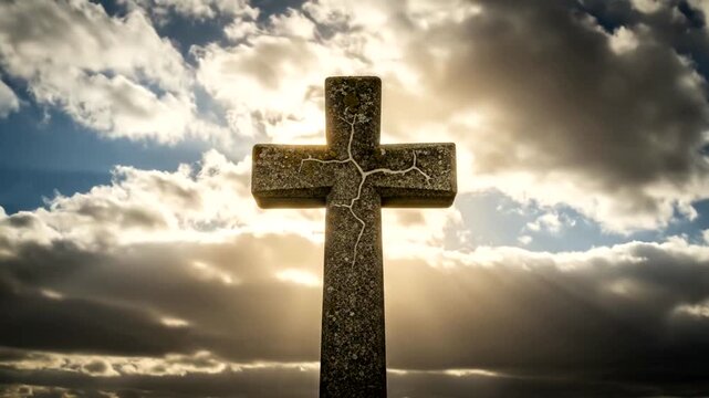 Celtic cross against cloudy sky.