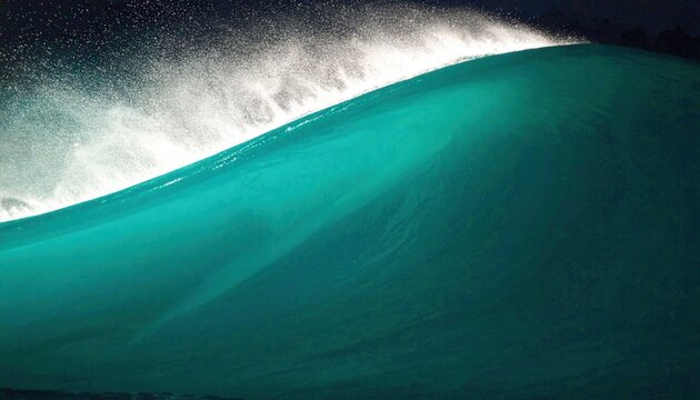 Onda oceanica turchese che si rompe con schiuma bianca contro uno sfondo scuro, mostrando la potenza della natura.