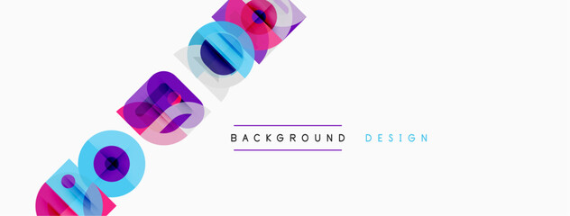 Naklejka premium Abstract colorful shapes, geometric patterns, modern design elements. White background provides clean visual space. Simple text overlay present.