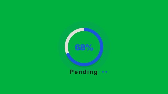 Digital loading circle animation with blue progress and pending text.