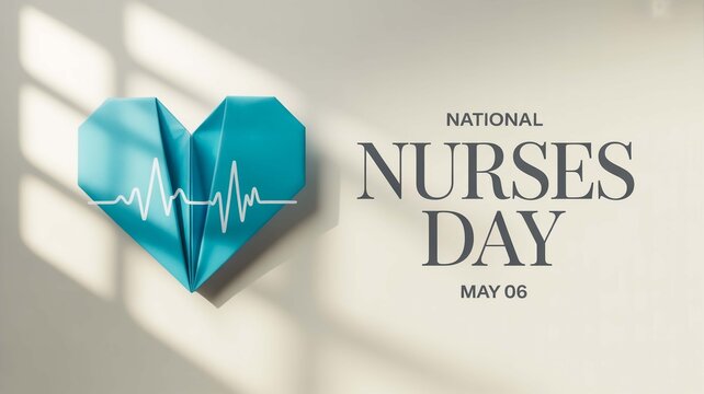 National Nurses Day Celebration Graphic Featuring a Heart with a Pulse Line and Festive Text