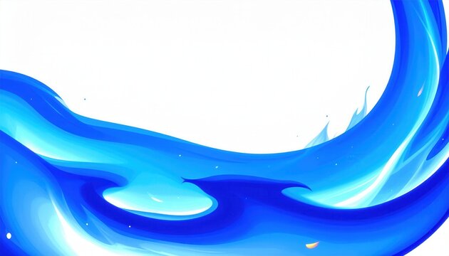 Onda astratta blu vibrante con spruzzi dinamici su sfondo bianco puro, che evoca freschezza e movimento fluido.