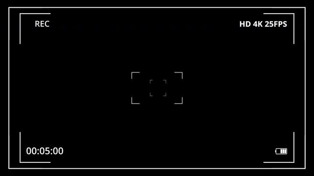 Smartphone recording screen overlay, Camera recording screen on black background. 