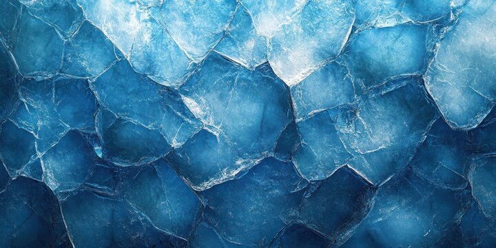 serene fractured blue ice plates forming a crystalline cracked surface