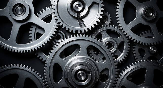 A close-up of interlocking metal gears