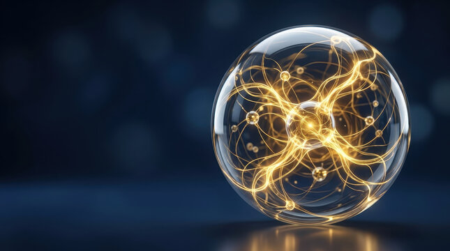 Nad brain 3d concept molecule neural neuron synapse energy network Glowing nad brain 3d concept inside glass sphere showing molecule neural network with neuron synapse lines and energy flow dark