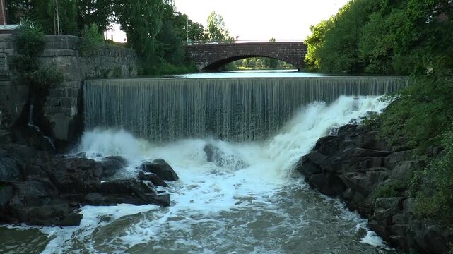 Dam on the river Vantaa summer day. Helsinki, Finland. 