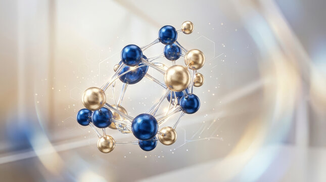 Nad brain 3d concept molecule science abstract neural network illustration nad brain 3d concept showing molecule structure neural network connection with blue and gold sphere soft light abstract