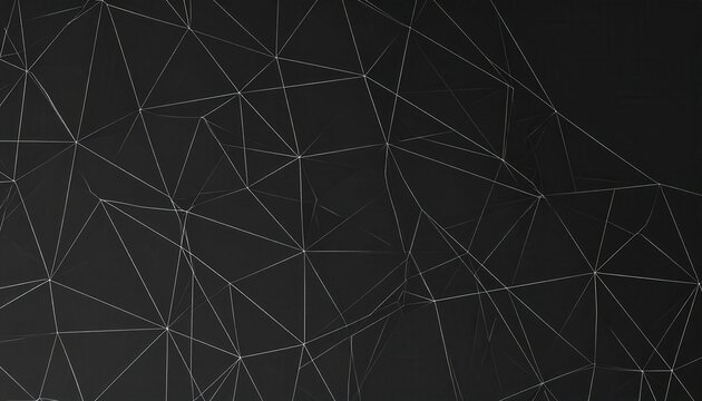 黒い背景に白い幾何学的なポリゴンメッシュが広がる、デジタルネットワークとテクノロジーを象徴する抽象的なバックグラウンド素材。コネクション、データ通信、人工知能、サイバー空間をイメージさせる洗練されたデザインの3Dレンダリング画像です。
