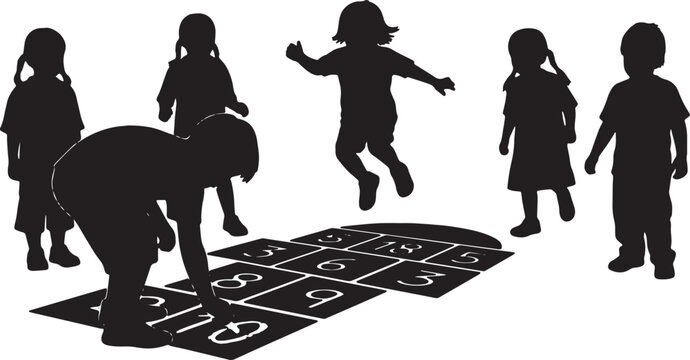 Kids Drawing Hopscotch with Chalk