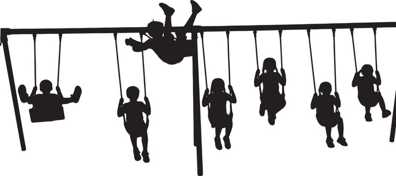 Kids Swinging on Playground Swings Set