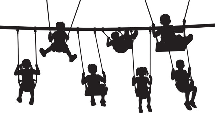 Kids Swinging on Playground Swings Set