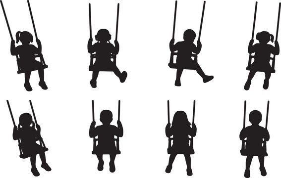 Kids Swinging on Playground Swings Set