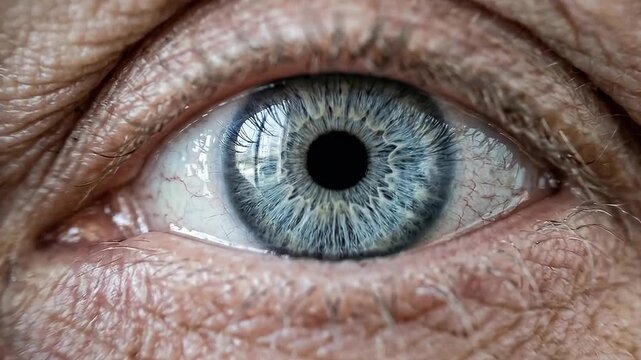 Wise Elderly Blue Eye Macro Close Up