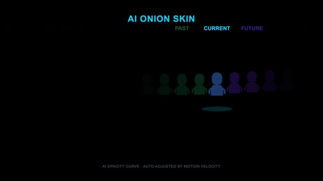 Ai onion skin visualizing human icons  text for time concept. Suitable for technology, futurology, data visualization, and innovation content.