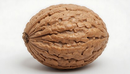 Obraz premium Close Up Macro of a Single Whole Walnut in Shell with Highly Detailed Rough Texture Isolated on White Background Concept of Brain Health Nutrition and Natural Organic Snack Food Photography