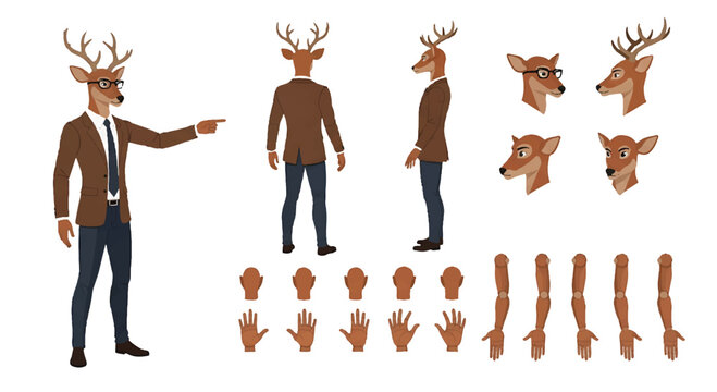 Vector illustration of a man with deer antlers and various body parts, character