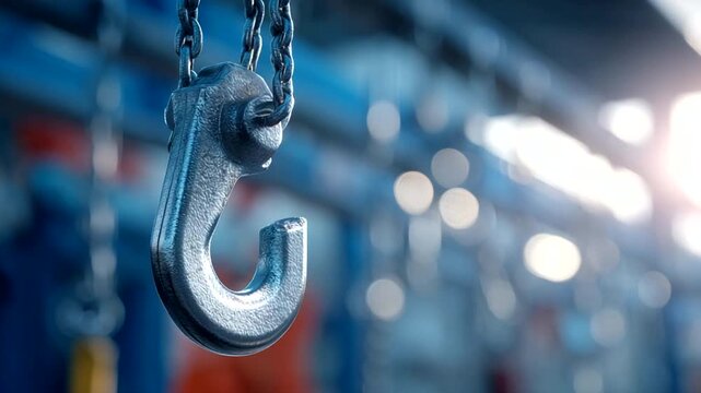 Close-up of a metallic hook in a workshop setting